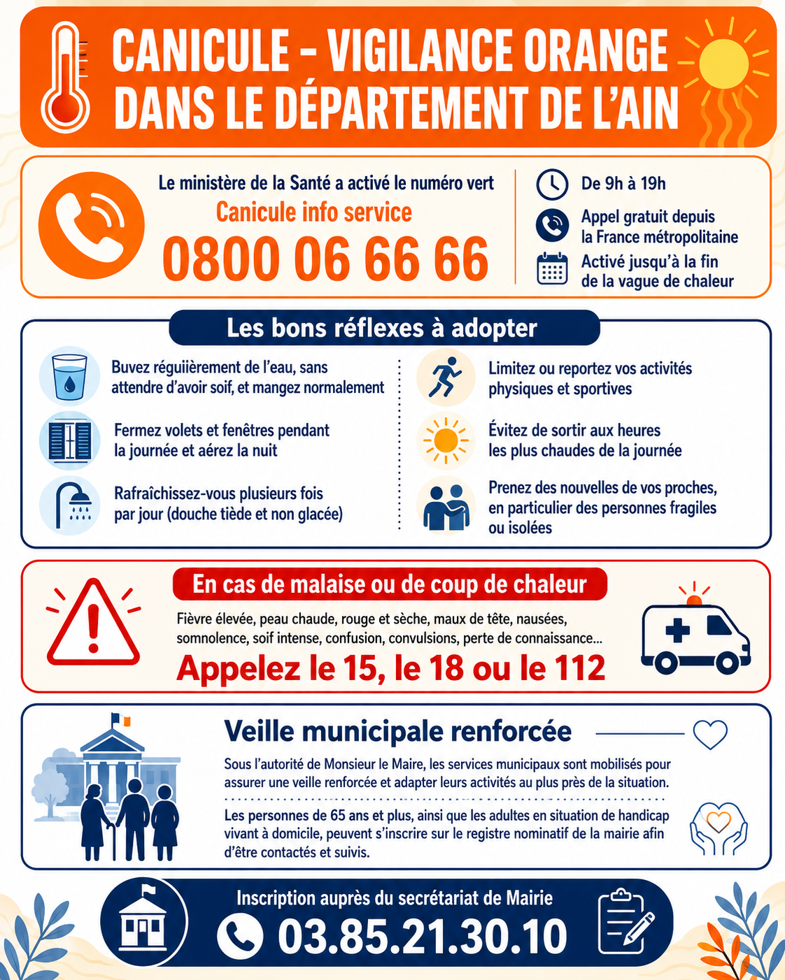 Affiche officielle canicule vigilance orange département de l'Ain – Mairie de Saint-Laurent-sur-Saône