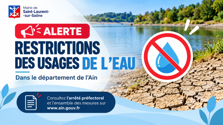 Alerte restrictions des usages de l’eau - arrete prefectoral - departement de l Ain - Saint LAurent sur saone